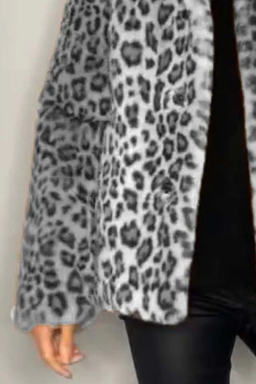 Full Size Leopard Furry Collared Neck Long Sleeve Coat - Jackets - FITGGINS