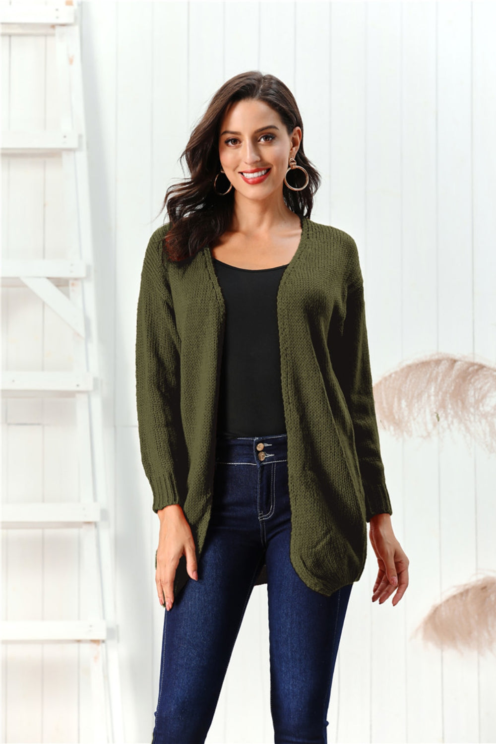 Open Front Long Sleeve Cardigan - Cardigans - FITGGINS