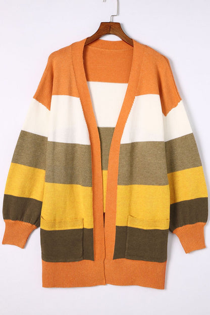 Open Front Color Block Cardigan - Cardigans - FITGGINS