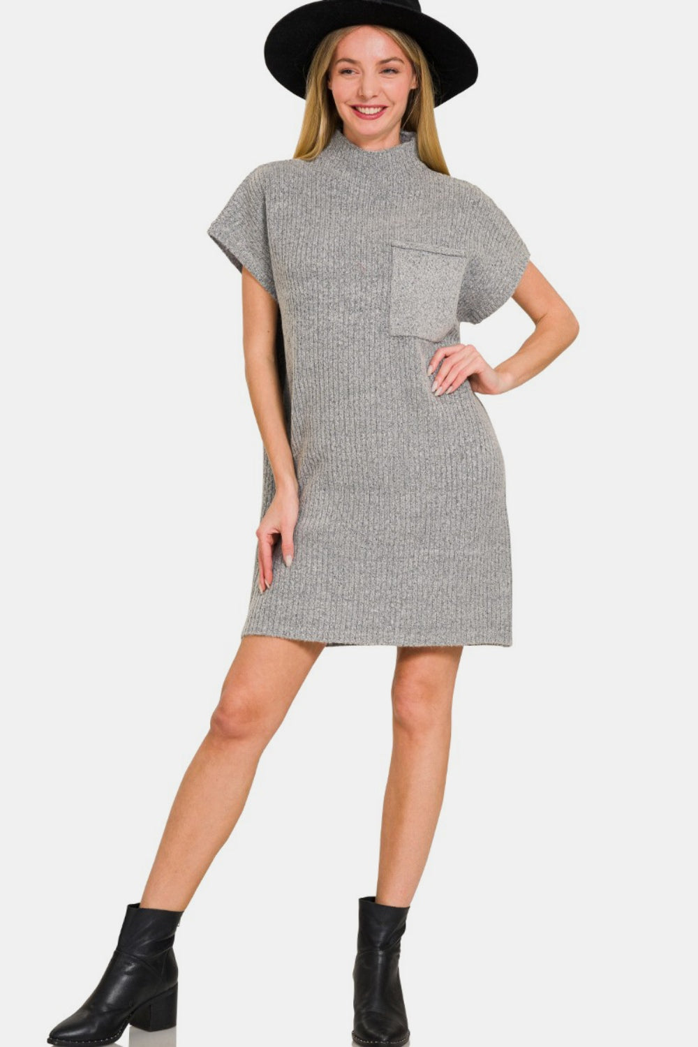 Zenana Short Sleeve Sweater Mini Dress - Sweater Dresses - FITGGINS