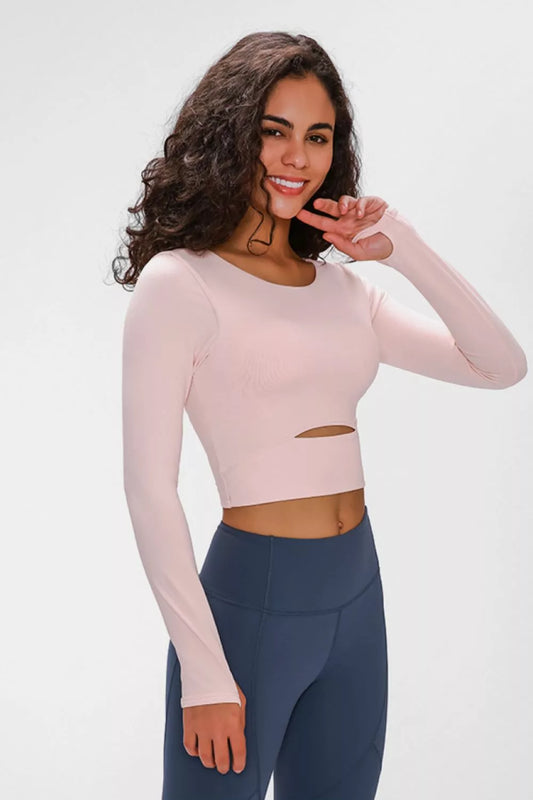 Millennia Long Sleeve Cropped Top With Sports Strap Blush Pink Fitggins
