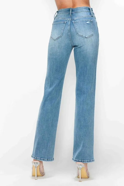 bytos Full Size Distressed High Rise Straight Jeans Fitggins