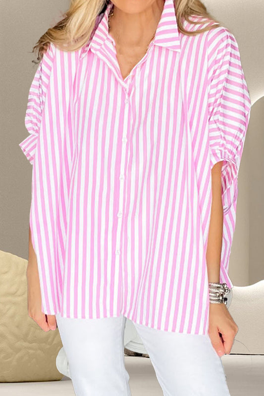 Striped Collared Neck Half Sleeve Shirt - Shirts - FITGGINS