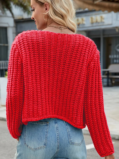 Round Neck Button Up Cardigan with Pockets Fitggins