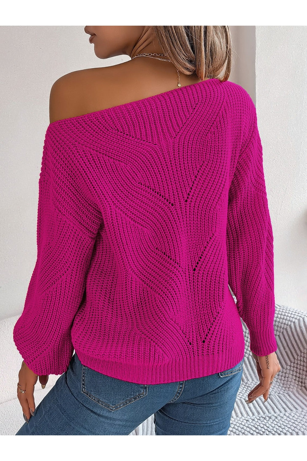 Openwork Long Sleeve Sweater - Pullover Sweaters - FITGGINS