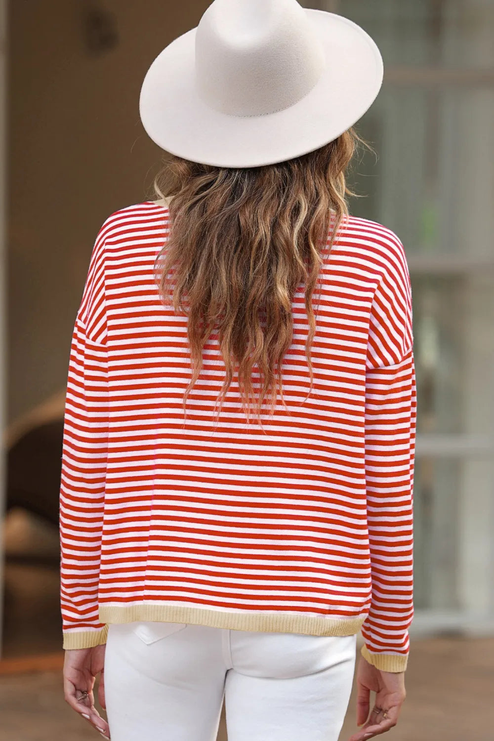Striped Round Neck Drop Shoulder T-Shirt Fitggins