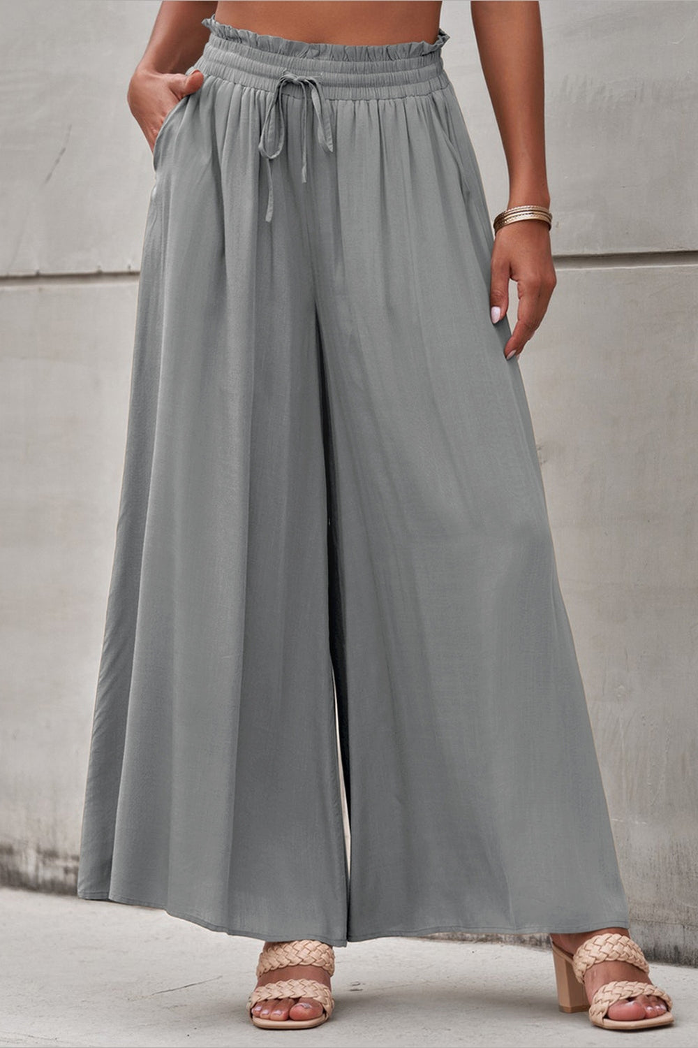 Drawstring Waist Wide Leg Pants - Pants - FITGGINS