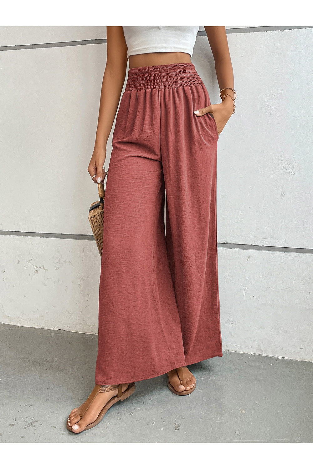 Perfee Wide Leg Pants with Pockets - Pants - FITGGINS