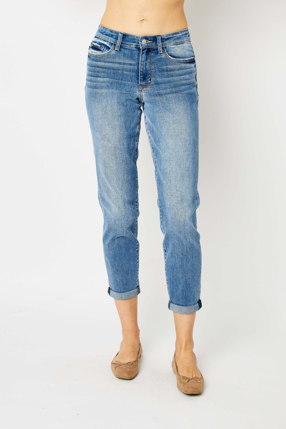 Judy Blue Full Size Cuffed Hem Slim Jeans - Jeans - FITGGINS