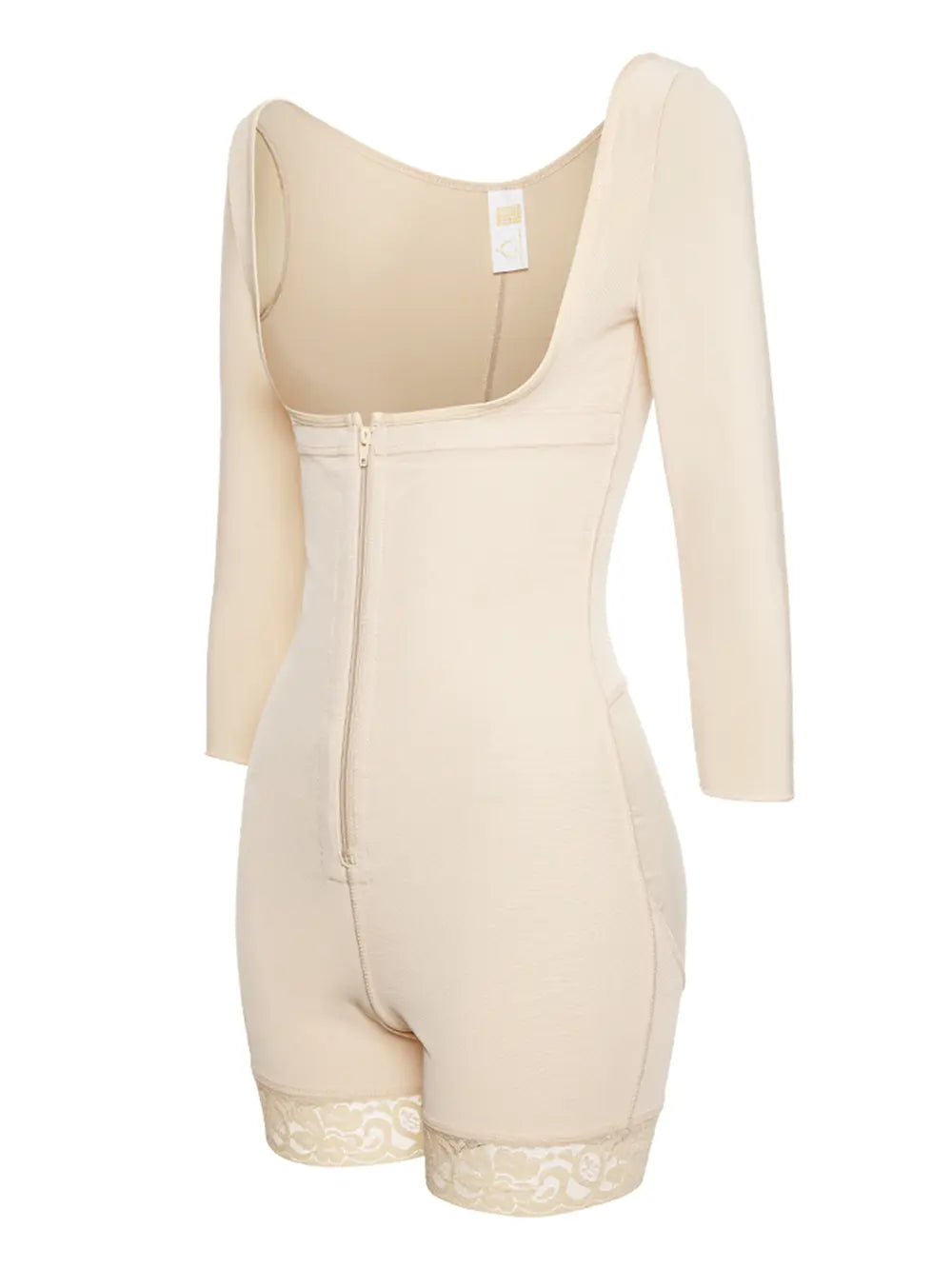 Full Size Zip Up Lace Detail Long Sleeve Shapewear Fitggins
