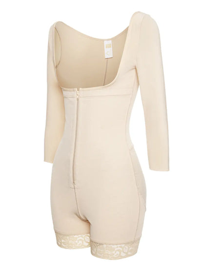 Full Size Zip Up Lace Detail Long Sleeve Shapewear Fitggins