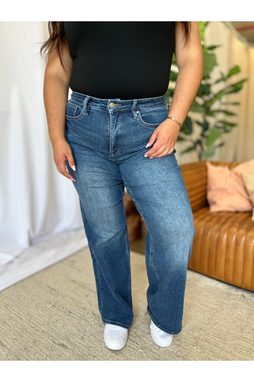 RFM Full Size High Rise Tummy Control Wide Leg Jeans - Jeans - FITGGINS