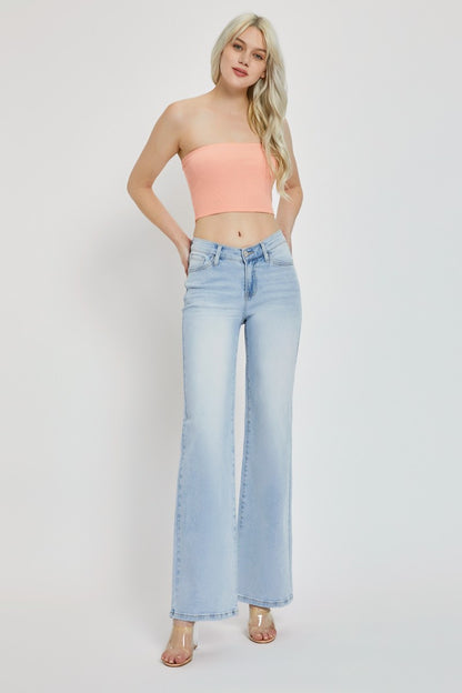 RISEN Full Size Wide Leg V Dipped Front Waist Jeans - Jeans - FITGGINS