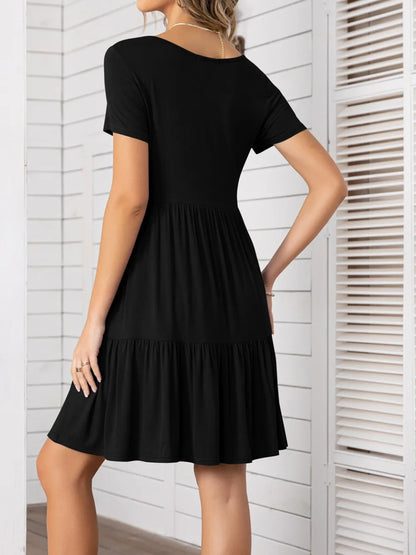 Round Neck Short Sleeve Mini Tee Dress Black Fitggins
