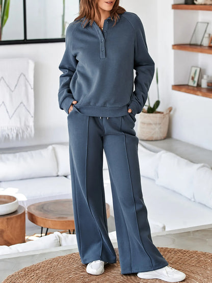 Collared Sweatshirt and High Waist Pants Active Set Fitggins