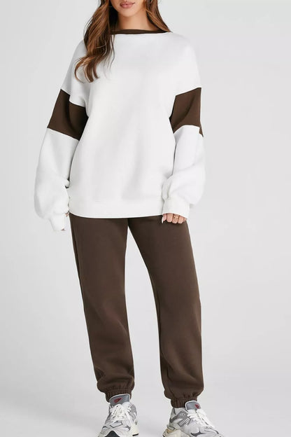 Drop Shoulder Loose Sweatshirt and Joggers Active Set Fitggins