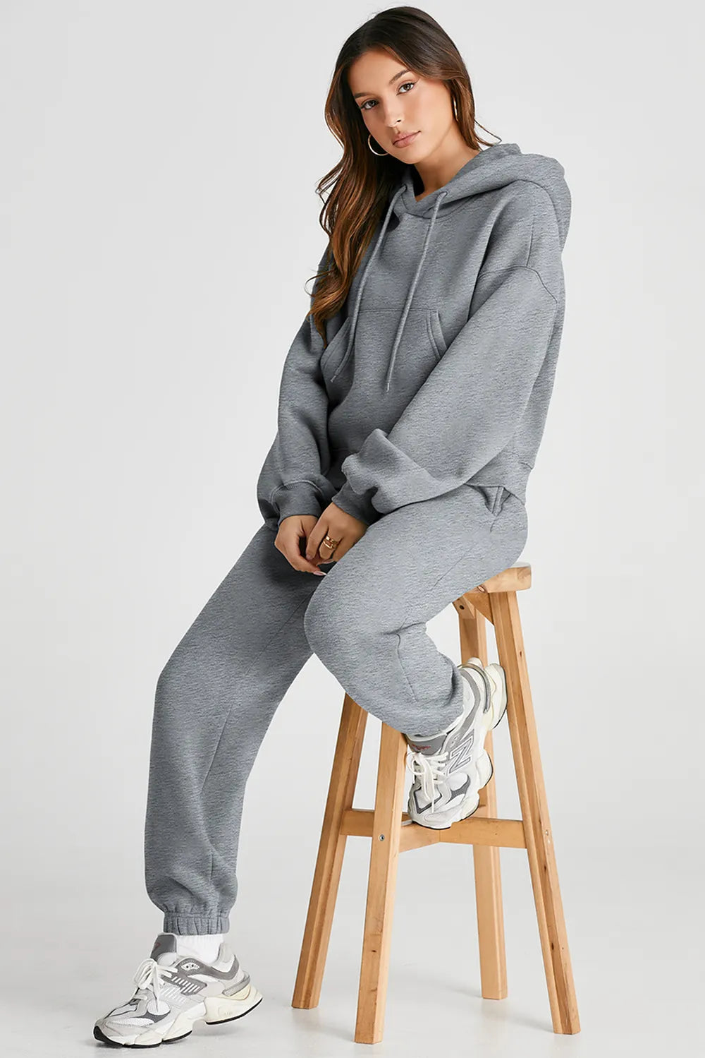 Dropped Shoulder Hooded Top and Pants Active Set Fitggins