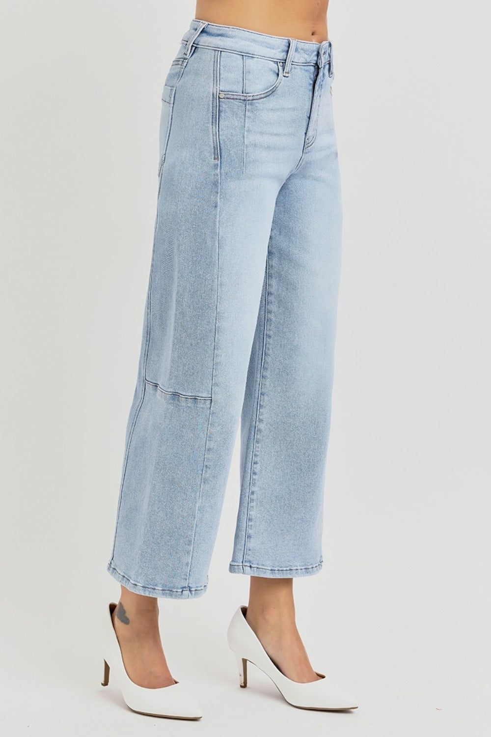 RISEN Full Size High Rise Seamed Detail Wide Leg Crop Jeans - Jeans - FITGGINS