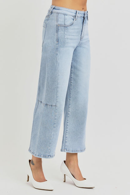 RISEN Full Size High Rise Seamed Detail Wide Leg Crop Jeans - Jeans - FITGGINS