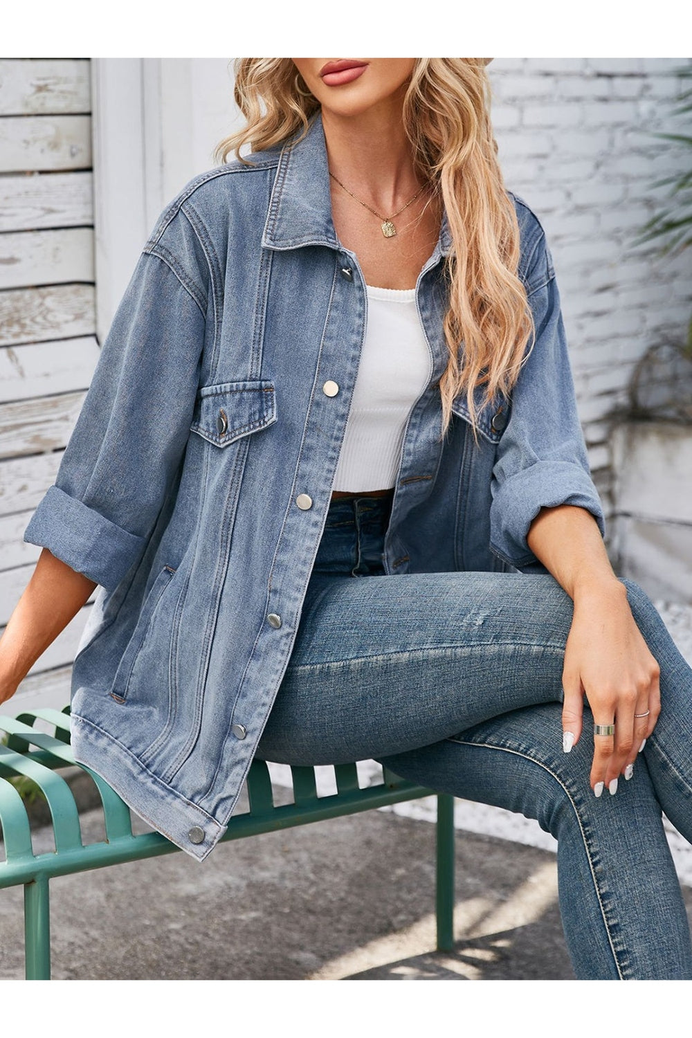 Button Up Long Sleeve Denim Jacket - Denim Jackets - FITGGINS