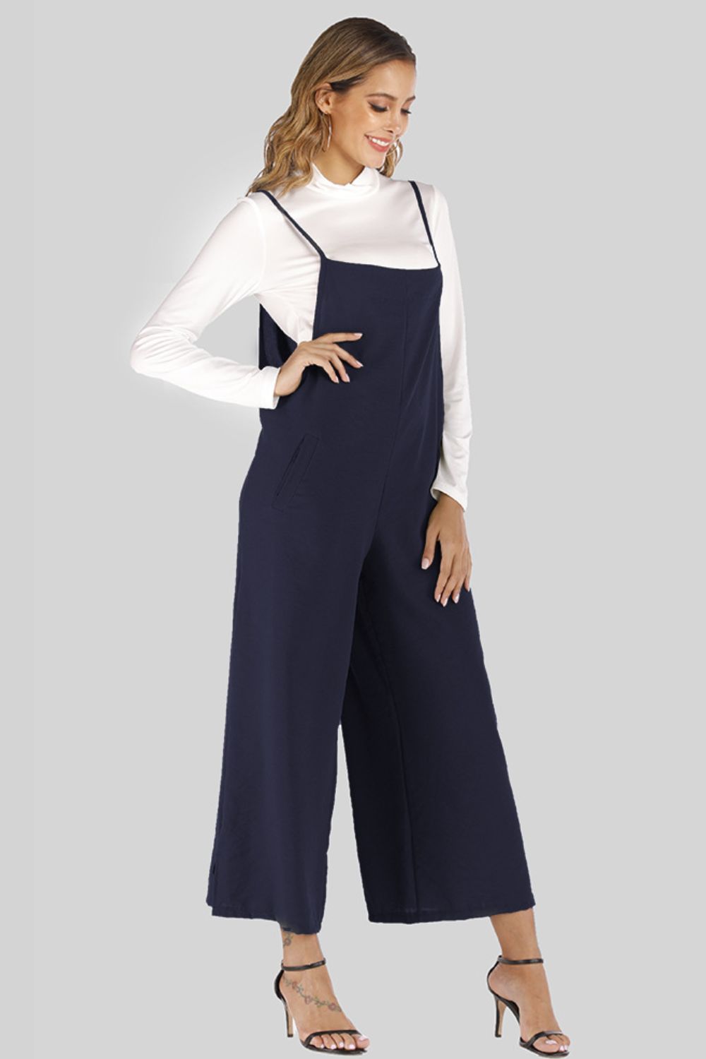 Full Size Cropped Wide Leg Overalls with Pockets - Pants - FITGGINS