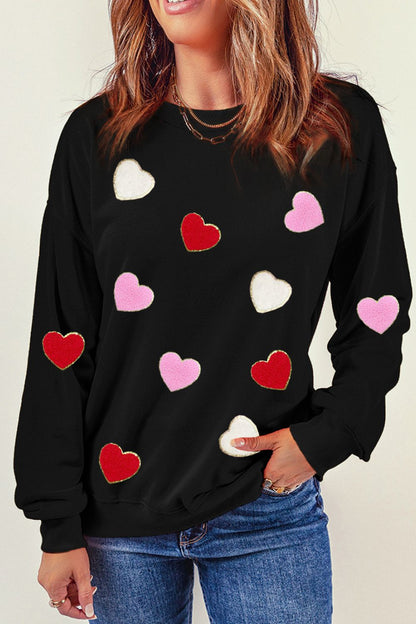 Valentine's Day Contrast Heart Long Sleeve Sweatshirt - Sweatshirts & Hoodies - FITGGINS