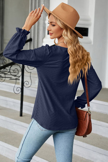 Round Neck Flounce Sleeve Blouse Fitggins