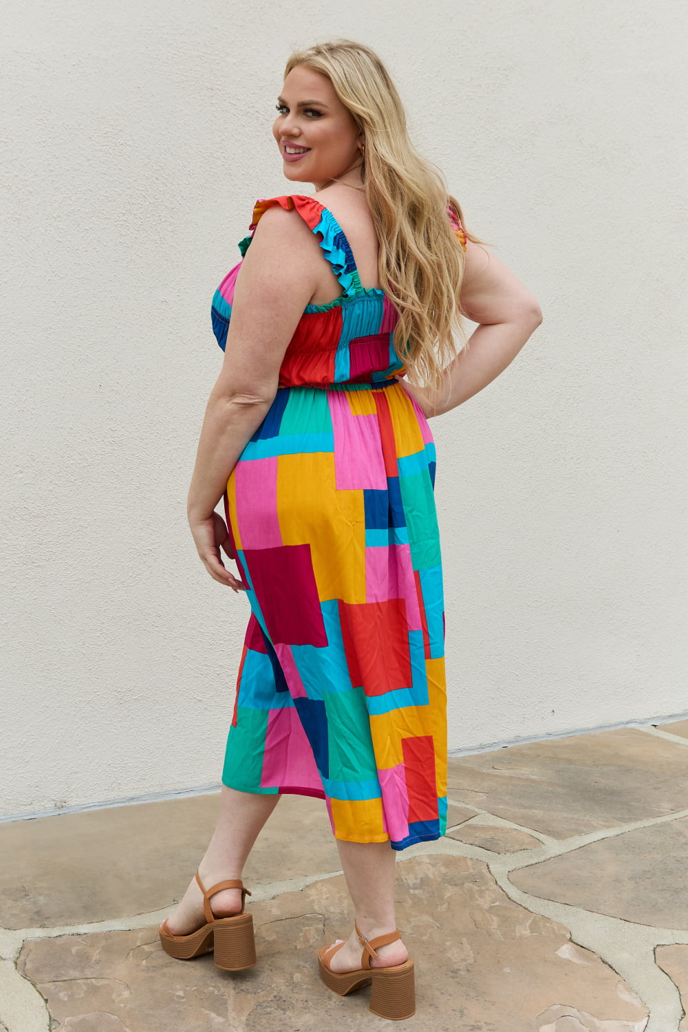 And The Why Multicolored Square Print Summer Dress - Casual & Maxi Dresses - FITGGINS