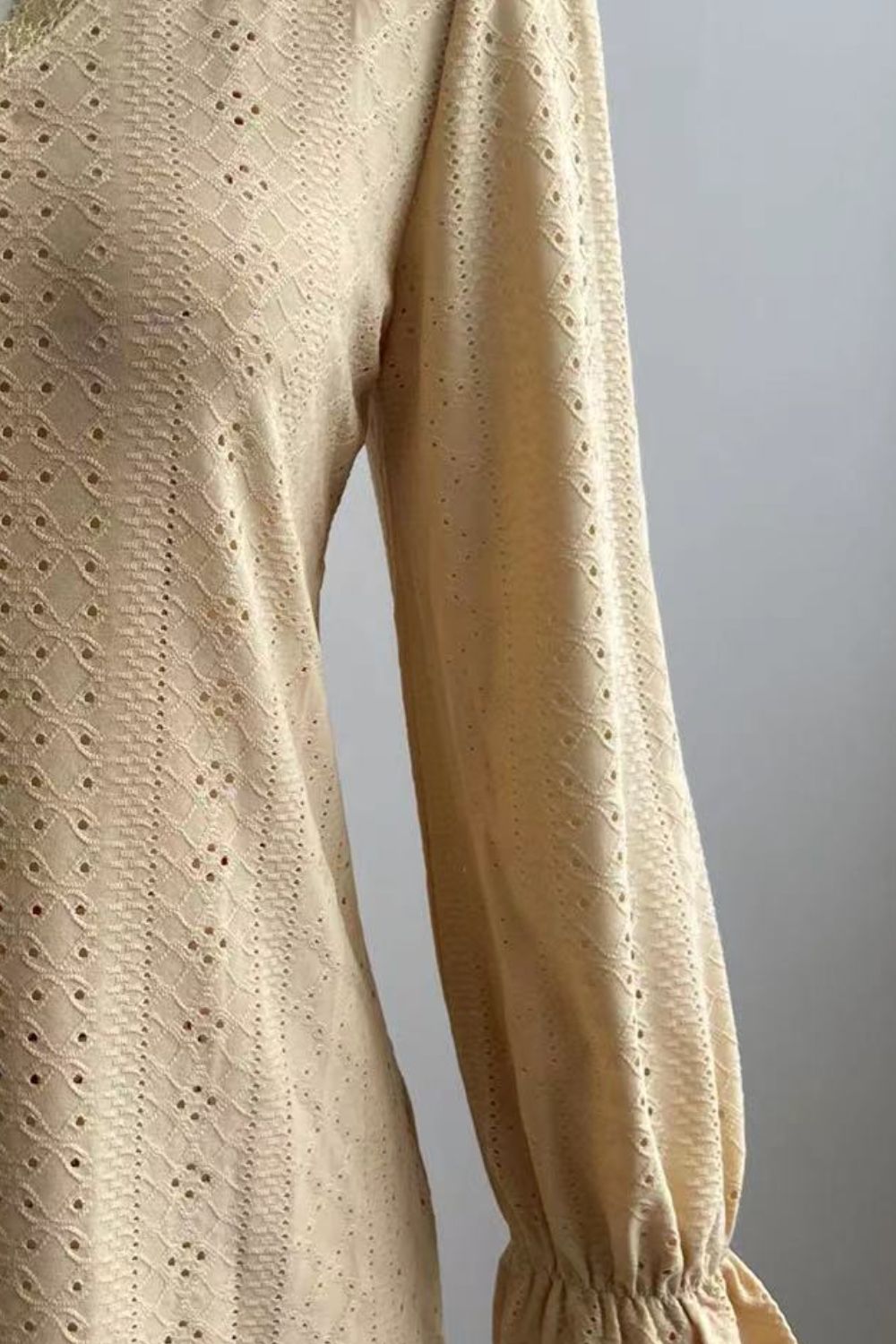 Eyelet V-Neck Flounce Sleeve Blouse Fitggins