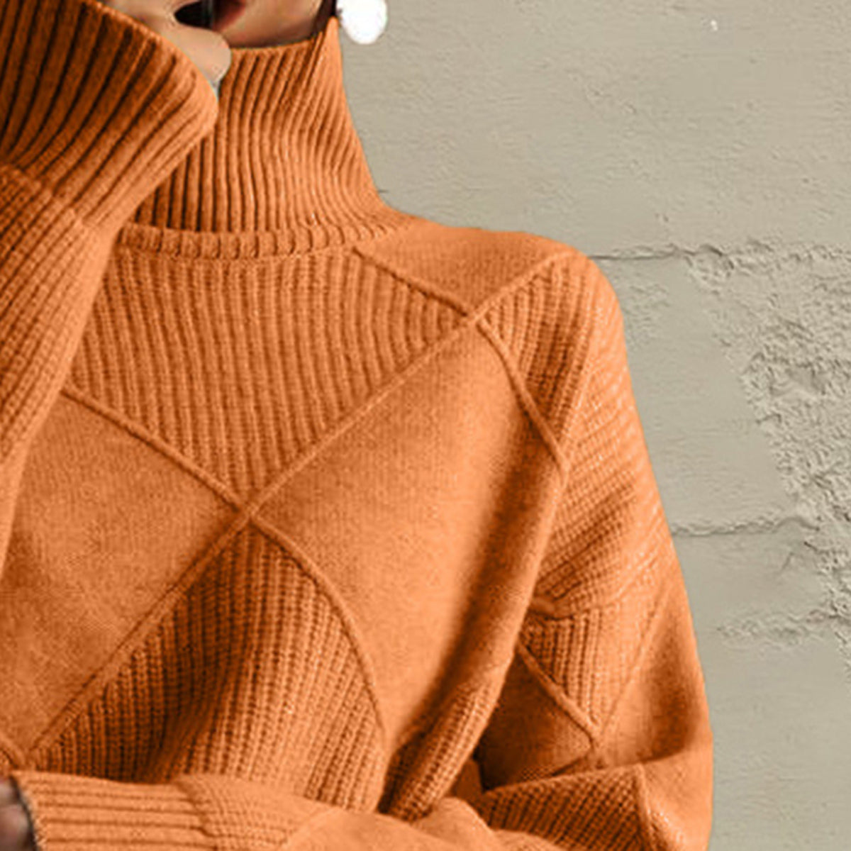 Geometric Turtleneck Long Sleeve Sweater Fitggins