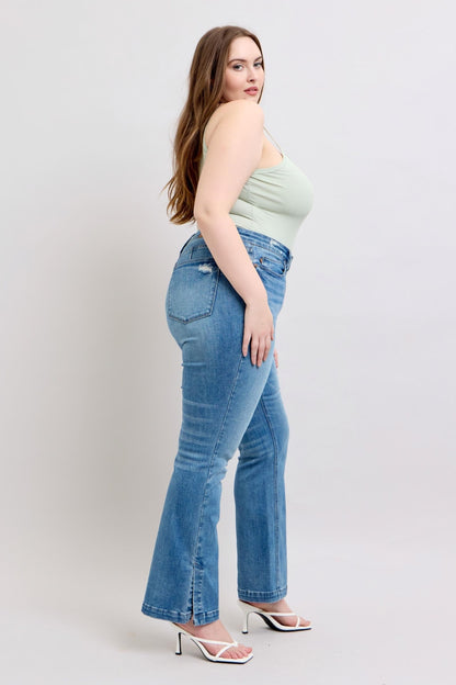 Judy Blue HW Tummy Control Vintage Wash Side Slit Slim Boot Jeans - Jeans - FITGGINS