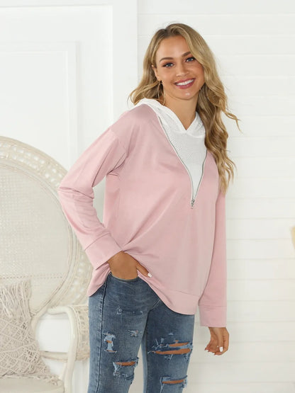 Shiny Contrast Zip Detail Hoodie Fitggins