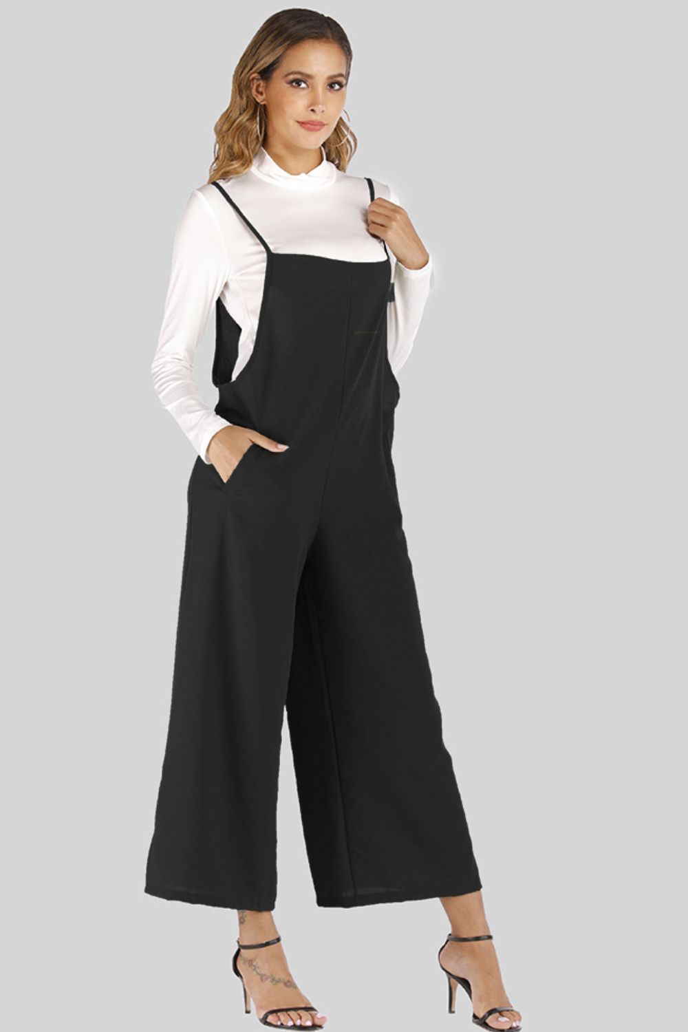 Full Size Cropped Wide Leg Overalls with Pockets - Pants - FITGGINS