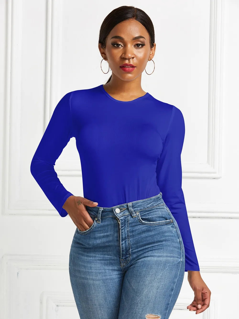 Round Neck Long Sleeve Bodysuit Fitggins
