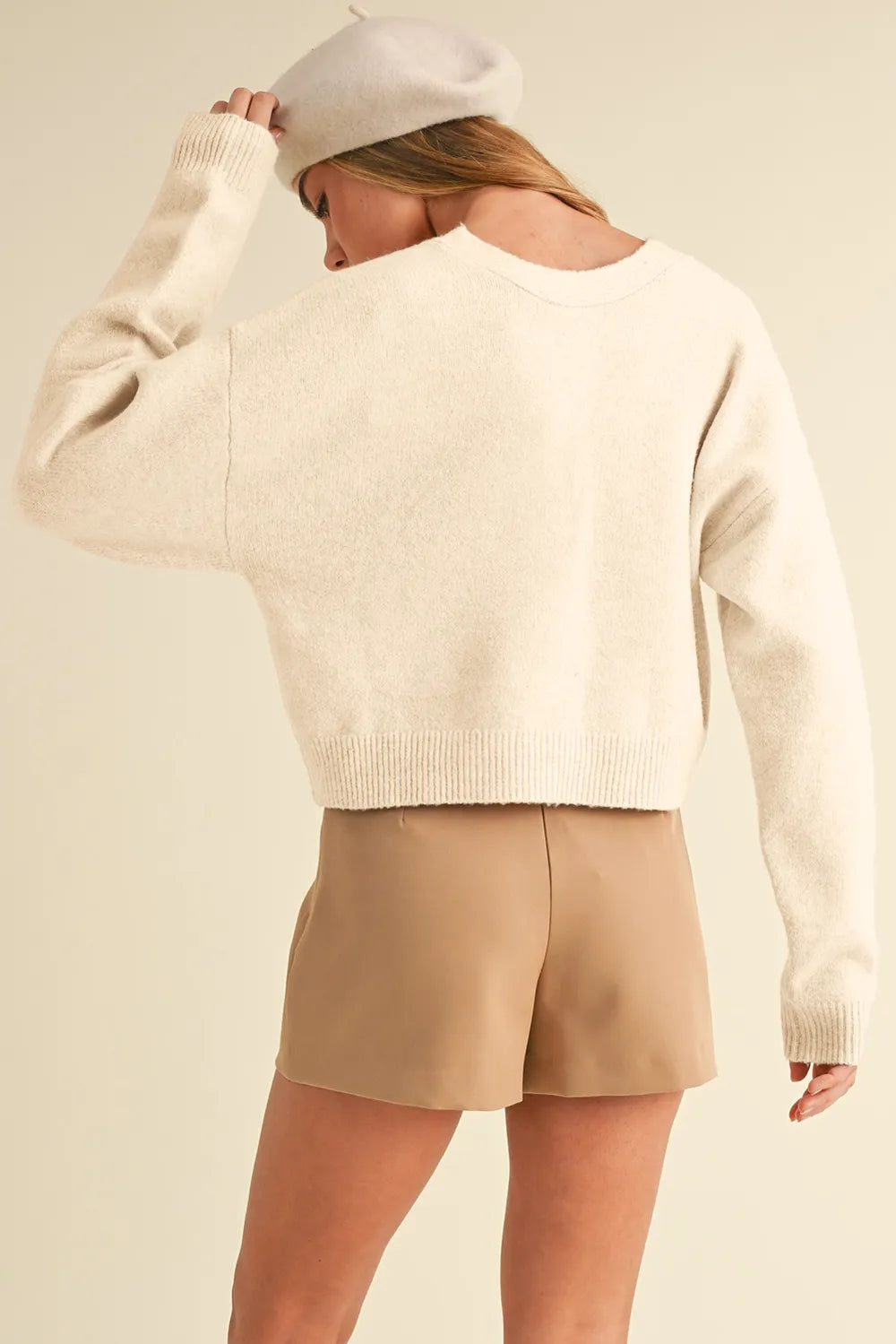 Bowknot Front V Neck Long Sleeve Sweater Fitggins