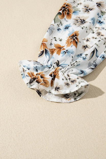 Floral Print Flounce Sleeve Midi Dress Fitggins