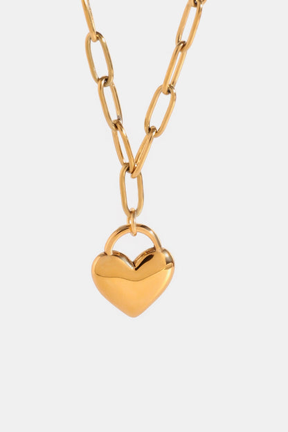 18K Gold-Plated Stainless Steel Heart Pendant Necklace - Necklaces - FITGGINS