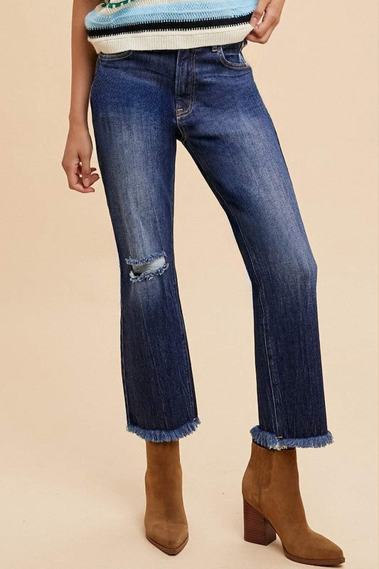 Annie Wear Distressed Raw Hem Cropped Straight Leg Jeans