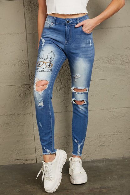 Baeful Easter Distressed Frayed Hem Jeans - Jeans - FITGGINS