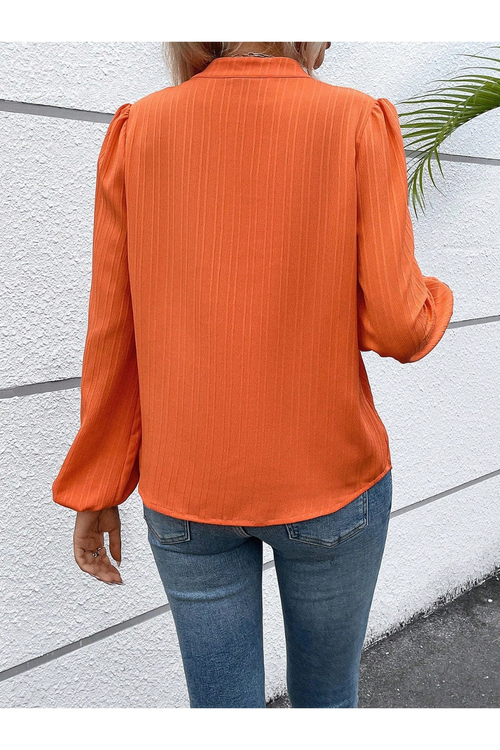 Notched Balloon Sleeve Blouse - Blouses - FITGGINS