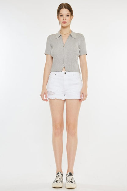 Kancan Raw Hem Distressed Denim Shorts - Denim Shorts - FITGGINS