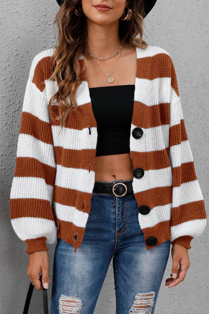 Striped Button Up Long Sleeve Sweater Fitggins