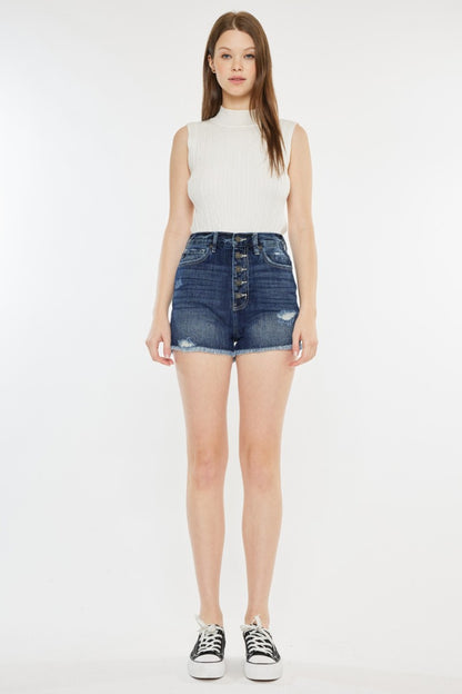 Kancan Raw Hem Button Fly Denim Shorts - Denim Shorts - FITGGINS