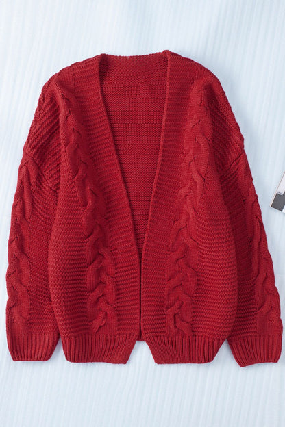 Cable-Knit Open Front Cardigan - Cardigans - FITGGINS