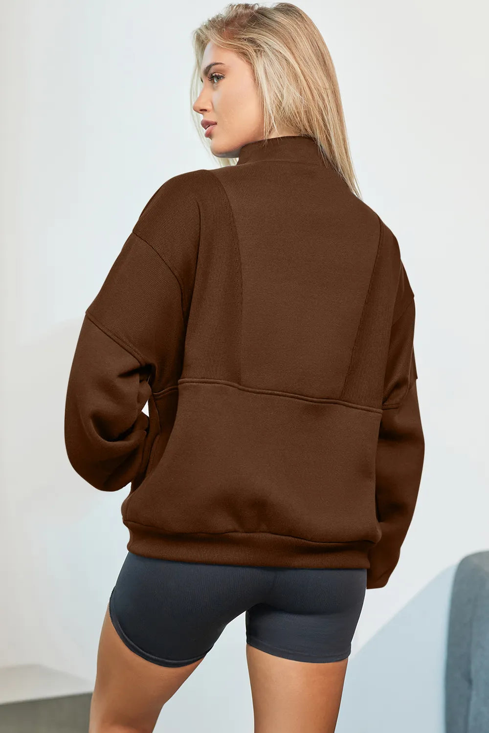 Half Zip Drop Shoulder Long Sleeve Sweatshirt Fitggins