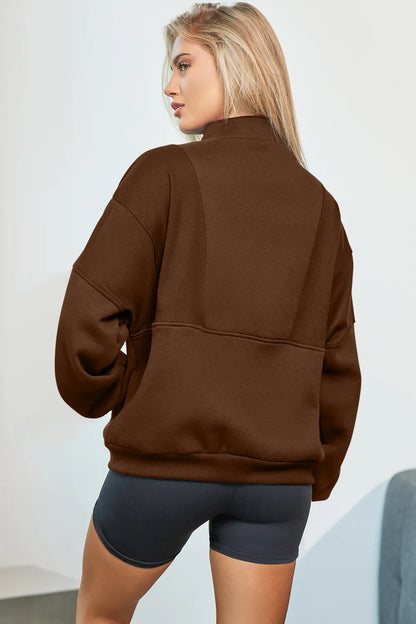 Half Zip Drop Shoulder Long Sleeve Sweatshirt Fitggins