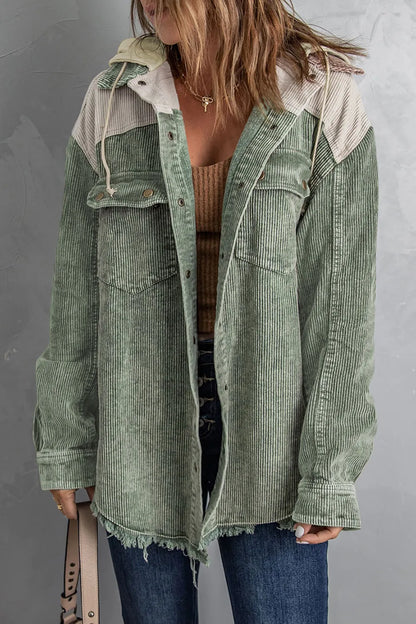 Snap Front Hooded Corduroy Shacket Fitggins