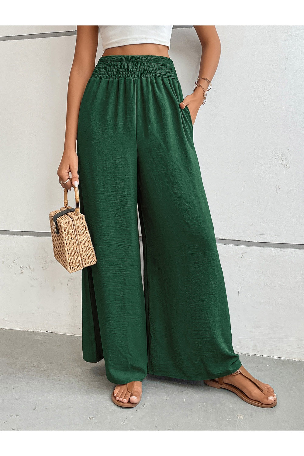 Perfee Wide Leg Pants with Pockets - Pants - FITGGINS