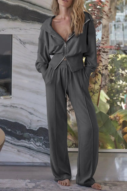 Zip-Up Hoodie and Pants Active Set Dark Gray Fitggins