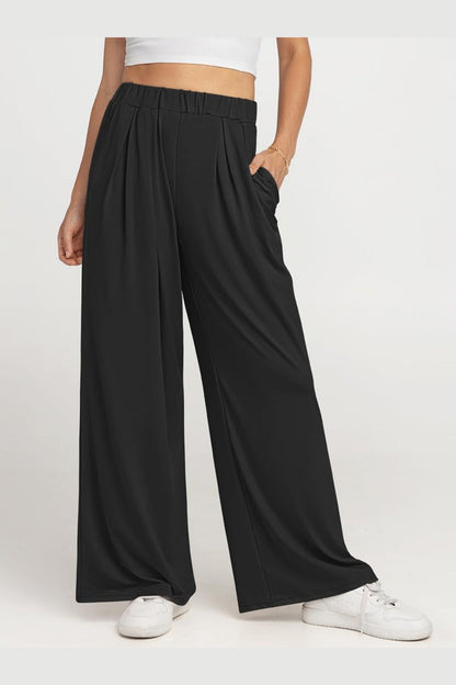 Elastic Waist Wide Leg Pants - Pants - FITGGINS